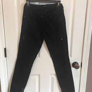 Work Custom size 28 black distressed jeans straight leg zipper ankle